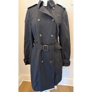 Zara Basic Womens Black Double Breasted‎ Belted Trench Coat Size L